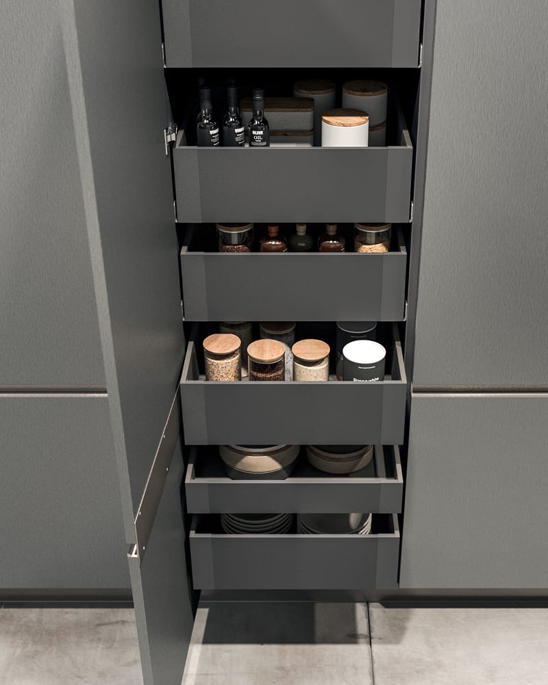 Pull-out base unit with drawers and basket (Legabrox)