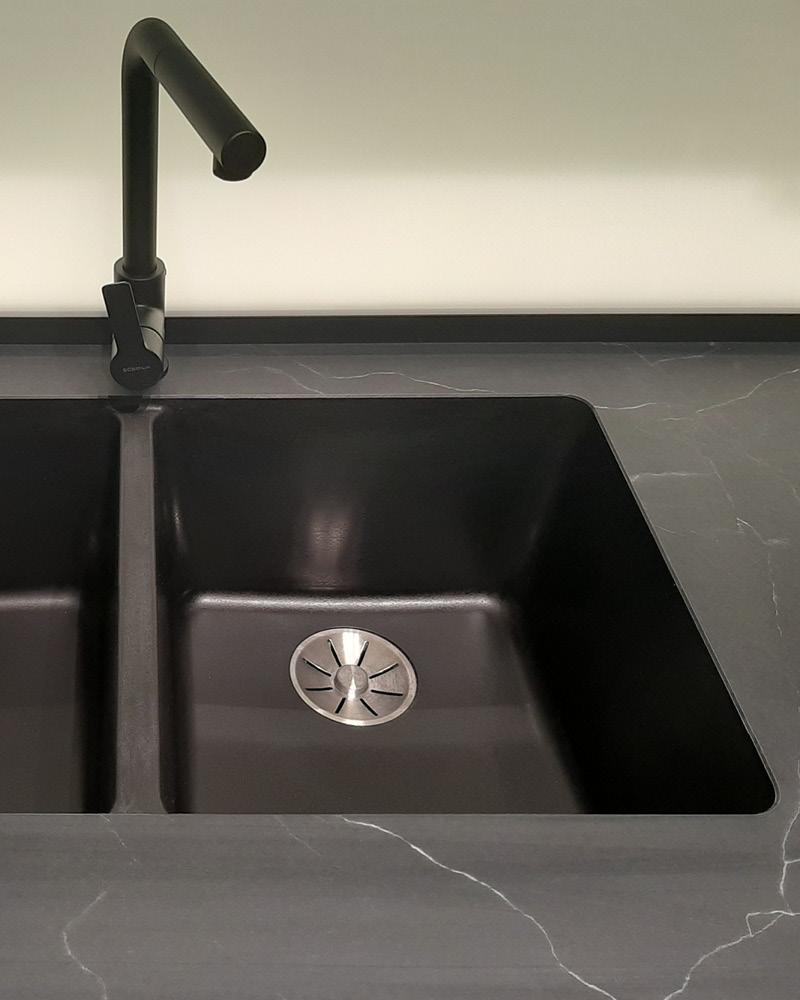 Integrated sink on laminate top available in Schock crystallite